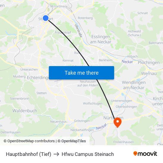 Hauptbahnhof (Tief) to Hfwu Campus Steinach map