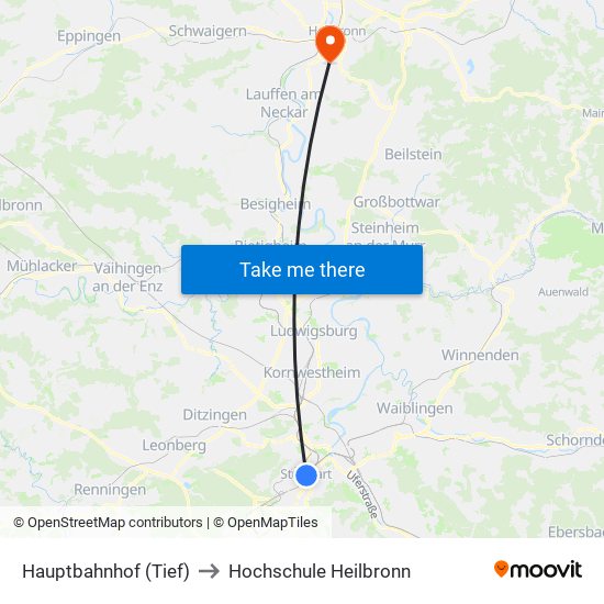 Hauptbahnhof (Tief) to Hochschule Heilbronn map