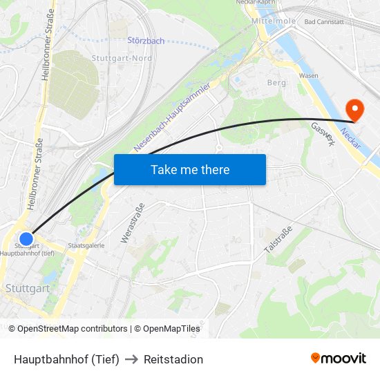 Hauptbahnhof (Tief) to Reitstadion map