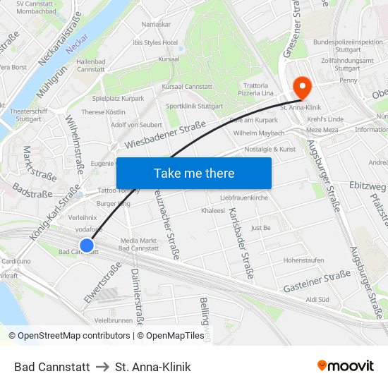 Bad Cannstatt to St. Anna-Klinik map