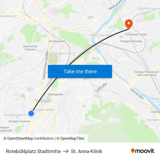 Rotebühlplatz Stadtmitte to St. Anna-Klinik map