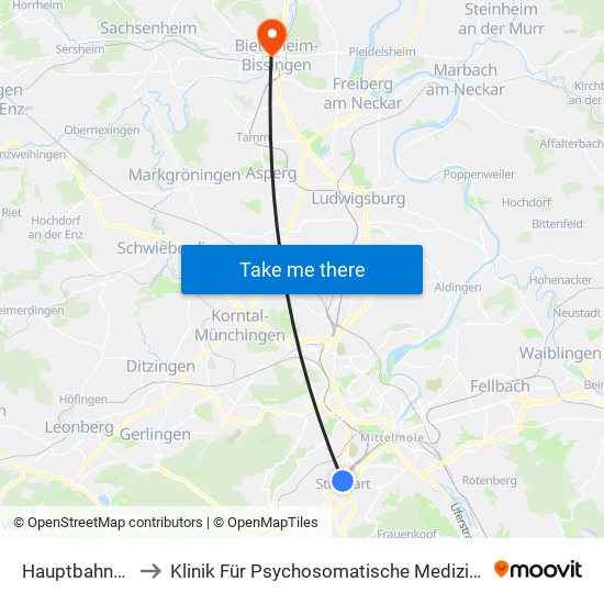 Hauptbahnhof (Tief) to Klinik Für Psychosomatische Medizin Und Psychotherapie map
