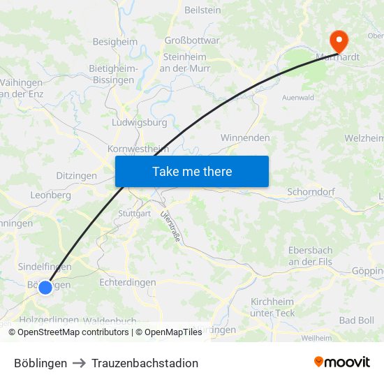 Böblingen to Trauzenbachstadion map