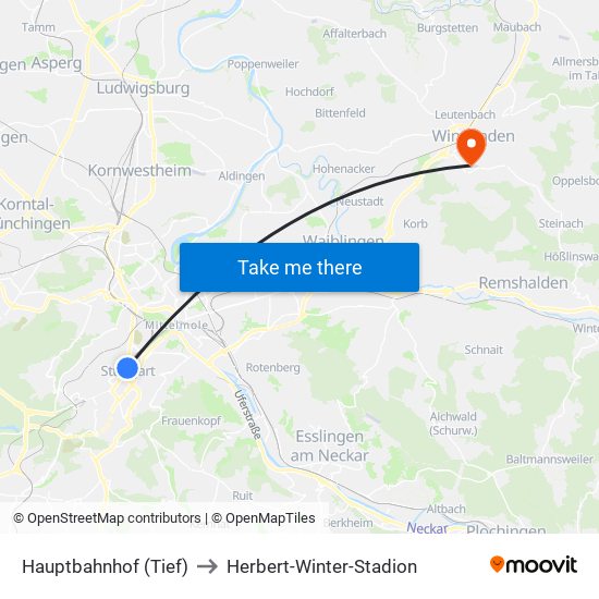 Hauptbahnhof (Tief) to Herbert-Winter-Stadion map