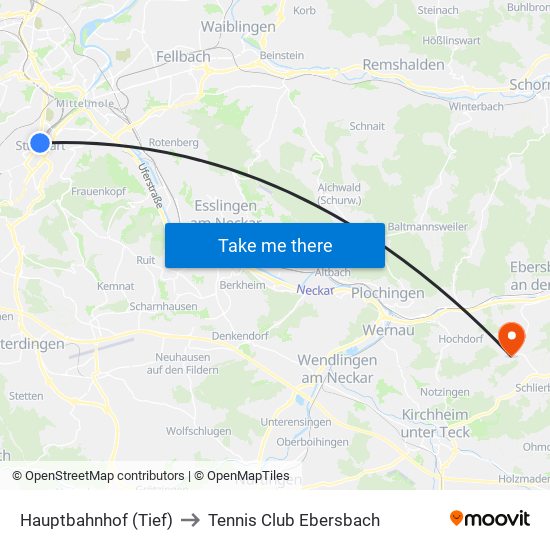 Hauptbahnhof (Tief) to Tennis Club Ebersbach map