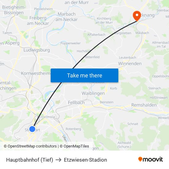 Hauptbahnhof (Tief) to Etzwiesen-Stadion map