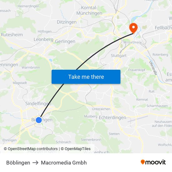 Böblingen to Macromedia Gmbh map