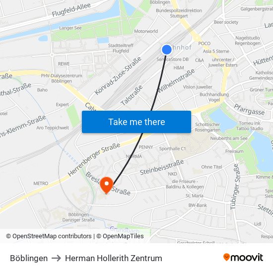 Böblingen to Herman Hollerith Zentrum map