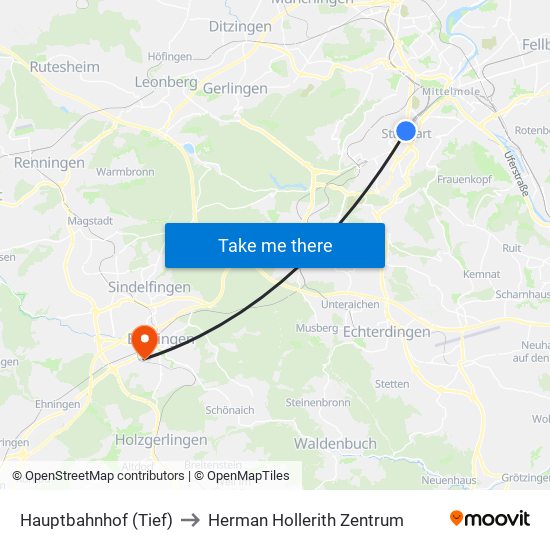 Hauptbahnhof (Tief) to Herman Hollerith Zentrum map