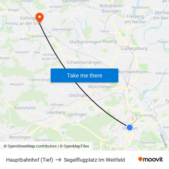 Hauptbahnhof (Tief) to Segelflugplatz Im Weitfeld map