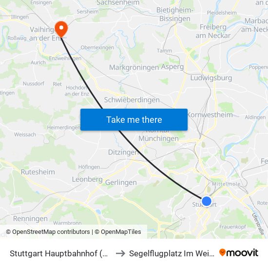Stuttgart Hauptbahnhof (Oben) to Segelflugplatz Im Weitfeld map