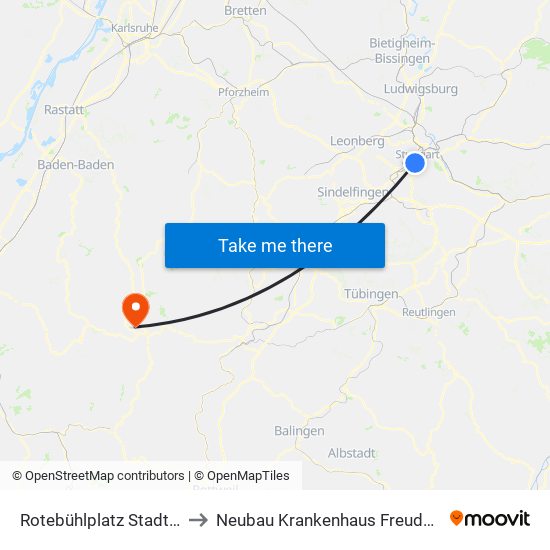 Rotebühlplatz Stadtmitte to Neubau Krankenhaus Freudenstadt map