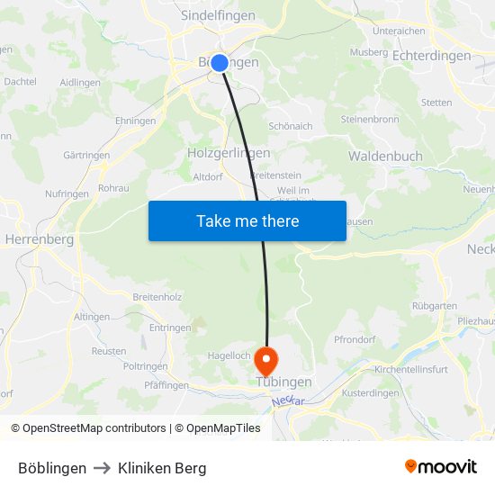 Böblingen to Kliniken Berg map