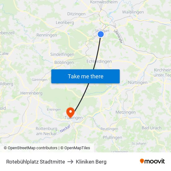 Rotebühlplatz Stadtmitte to Kliniken Berg map