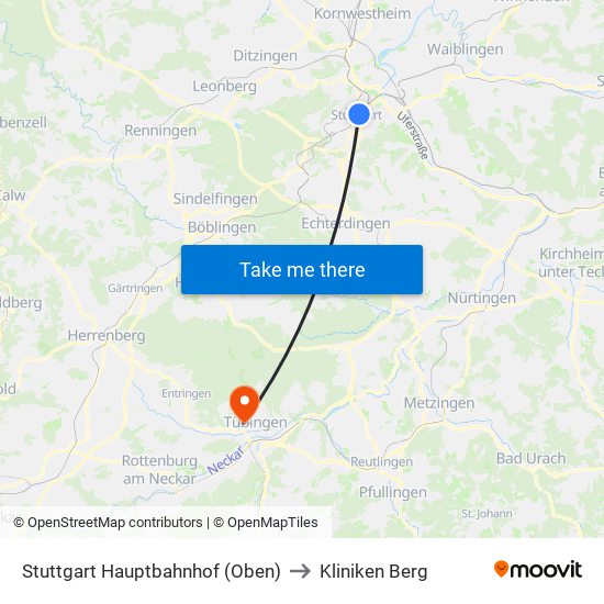 Stuttgart Hauptbahnhof (Oben) to Kliniken Berg map