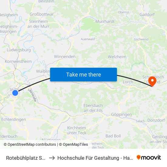 Rotebühlplatz Stadtmitte to Hochschule Für Gestaltung - Haus Des Wissens map