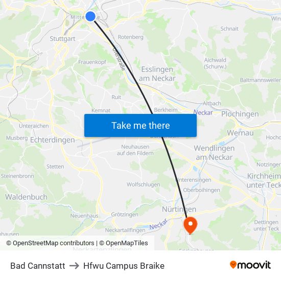 Bad Cannstatt to Hfwu Campus Braike map