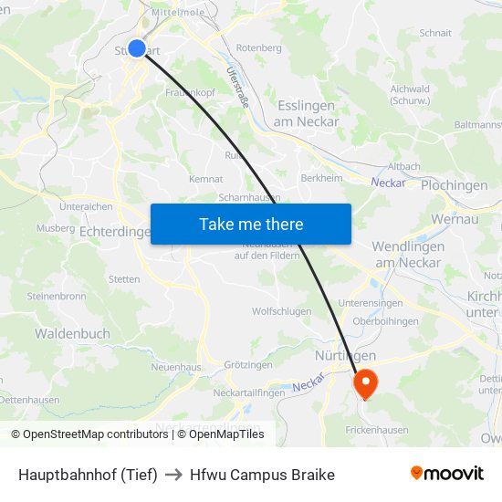 Hauptbahnhof (Tief) to Hfwu Campus Braike map