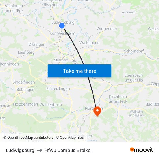 Ludwigsburg to Hfwu Campus Braike map