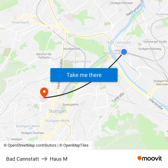 Bad Cannstatt to Haus M map