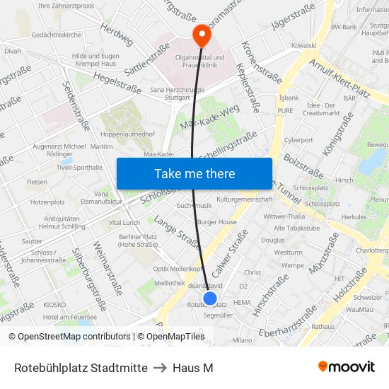 Rotebühlplatz Stadtmitte to Haus M map