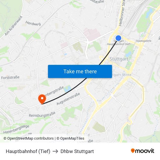 Hauptbahnhof (Tief) to Dhbw Stuttgart map