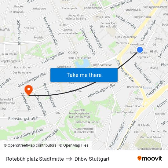 Rotebühlplatz Stadtmitte to Dhbw Stuttgart map