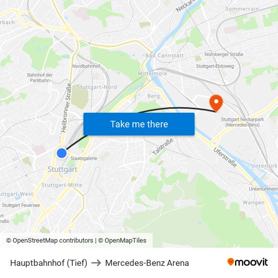 Hauptbahnhof (Tief) to Mercedes-Benz Arena map