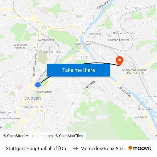 Stuttgart Hauptbahnhof (Oben) to Mercedes-Benz Arena map