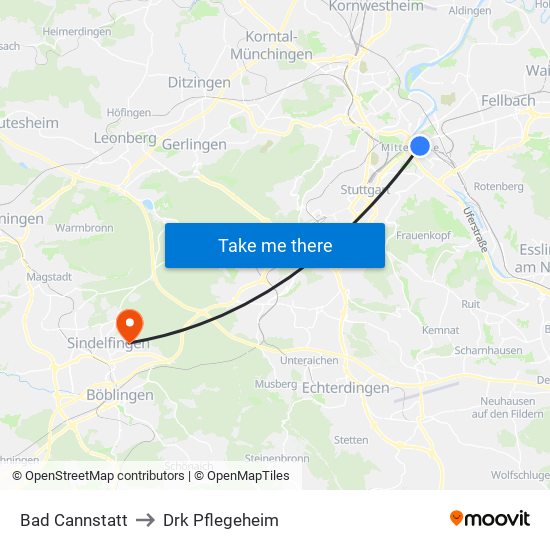 Bad Cannstatt to Drk Pflegeheim map