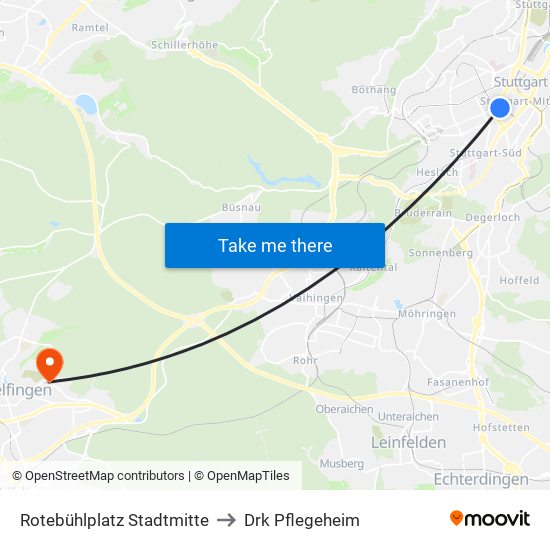 Rotebühlplatz Stadtmitte to Drk Pflegeheim map