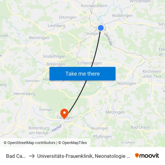 Bad Cannstatt to Universitäts-Frauenklinik, Neonatologie Und Medizinische-Genetik map