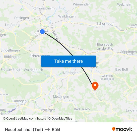 Hauptbahnhof (Tief) to Bühl map