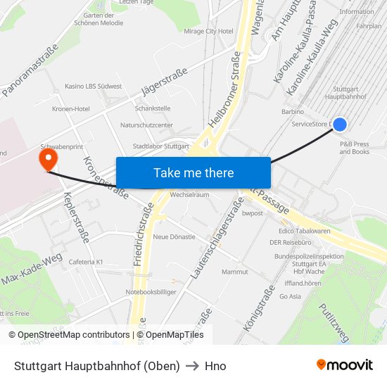 Stuttgart Hauptbahnhof (Oben) to Hno map