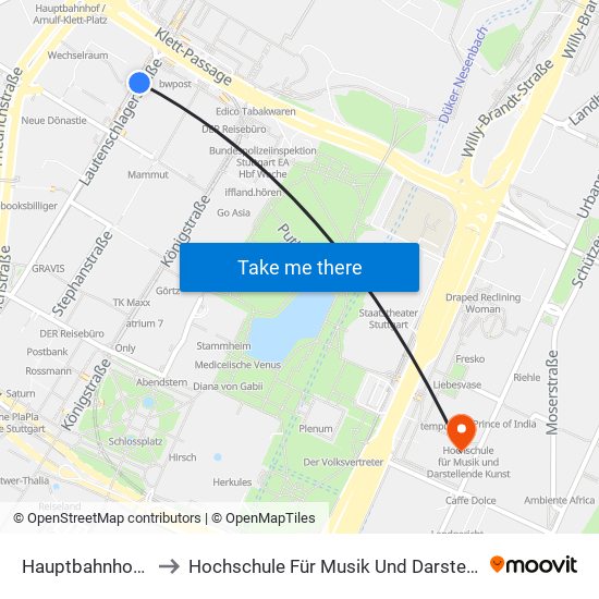 Hauptbahnhof (Tief) to Hochschule Für Musik Und Darstellende Kunst map