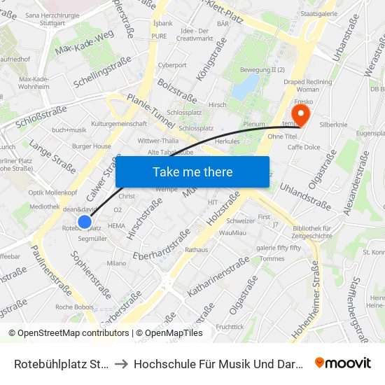 Rotebühlplatz Stadtmitte to Hochschule Für Musik Und Darstellende Kunst map