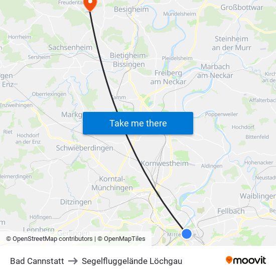 Bad Cannstatt to Segelfluggelände Löchgau map