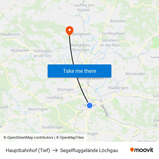 Hauptbahnhof (Tief) to Segelfluggelände Löchgau map