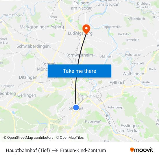 Hauptbahnhof (Tief) to Frauen-Kind-Zentrum map