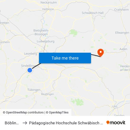 Böblingen to Pädagogische Hochschule Schwäbisch Gmünd map