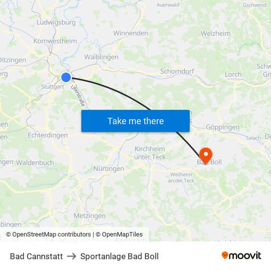 Bad Cannstatt to Sportanlage Bad Boll map