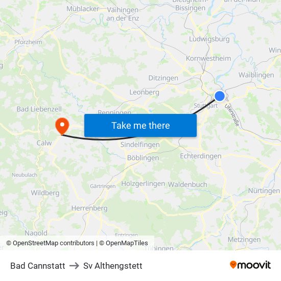 Bad Cannstatt to Sv Althengstett map
