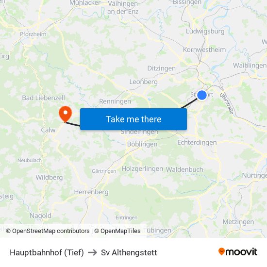 Hauptbahnhof (Tief) to Sv Althengstett map