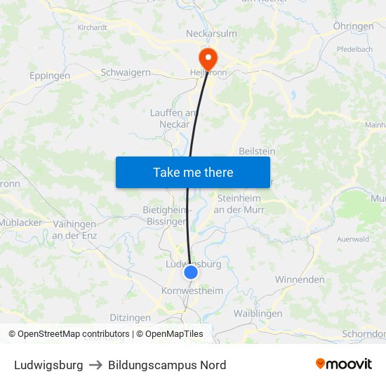Ludwigsburg to Bildungscampus Nord map