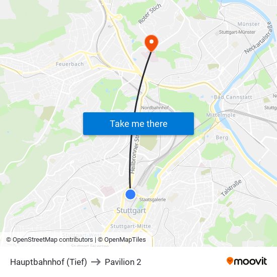 Hauptbahnhof (Tief) to Pavilion 2 map