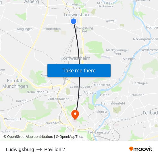 Ludwigsburg to Pavilion 2 map