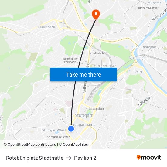 Rotebühlplatz Stadtmitte to Pavilion 2 map