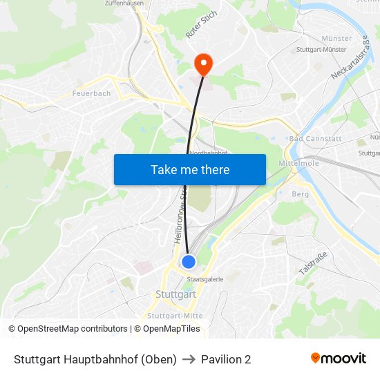 Stuttgart Hauptbahnhof (Oben) to Pavilion 2 map