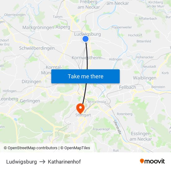 Ludwigsburg to Katharinenhof map