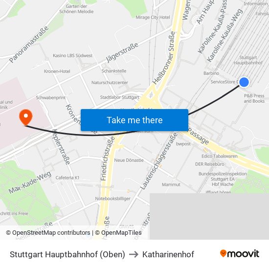 Stuttgart Hauptbahnhof (Oben) to Katharinenhof map